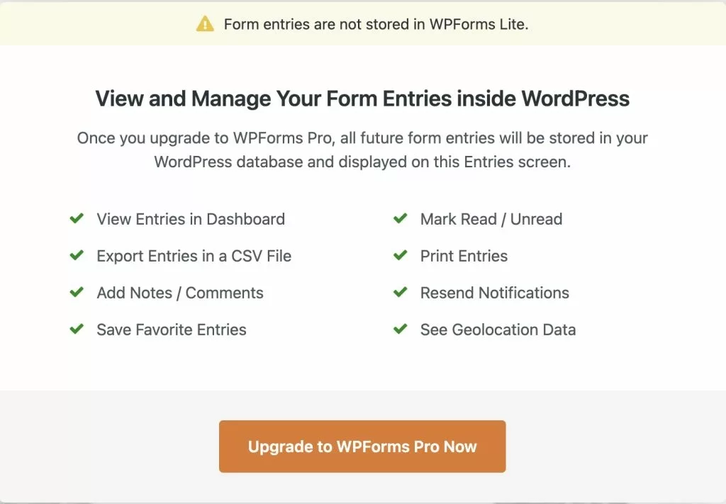 WPForms Entries locked