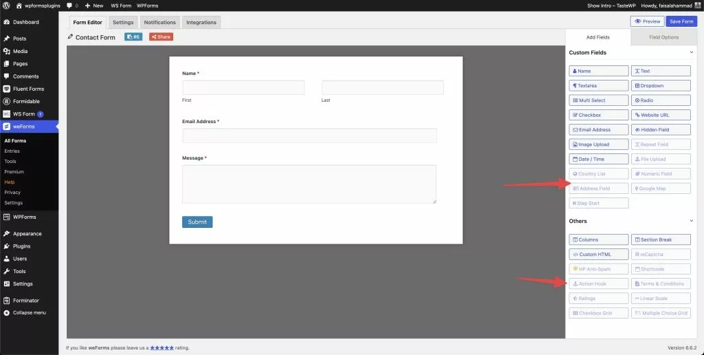 weForms locked some essential fields